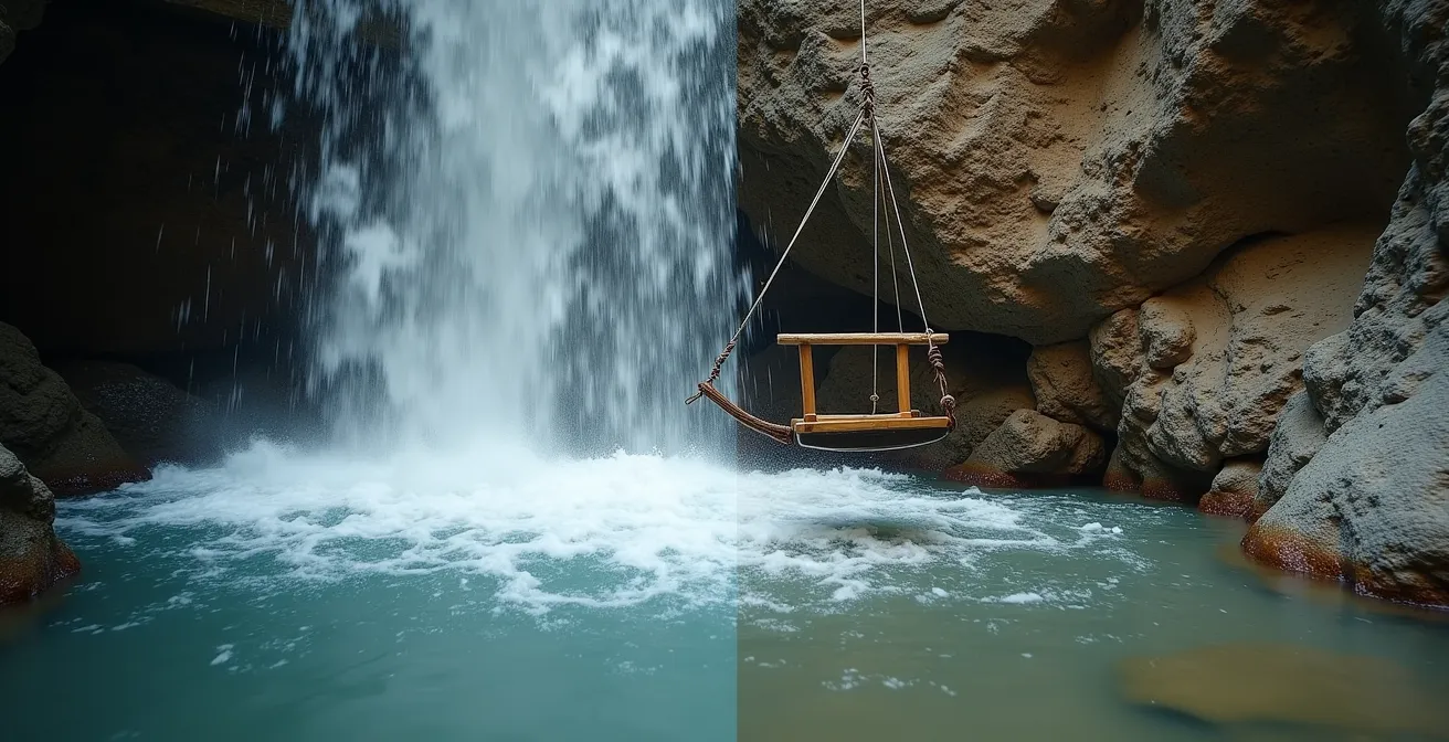 Schéma décisionnel visuel pour choisir entre saut et rappel en canyon