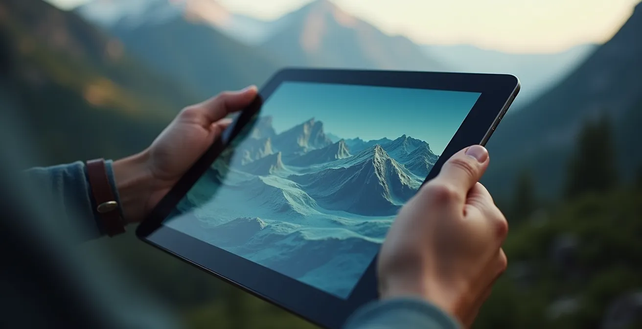 Interface de carte numérique montrant la superposition de données topographiques et zones de protection