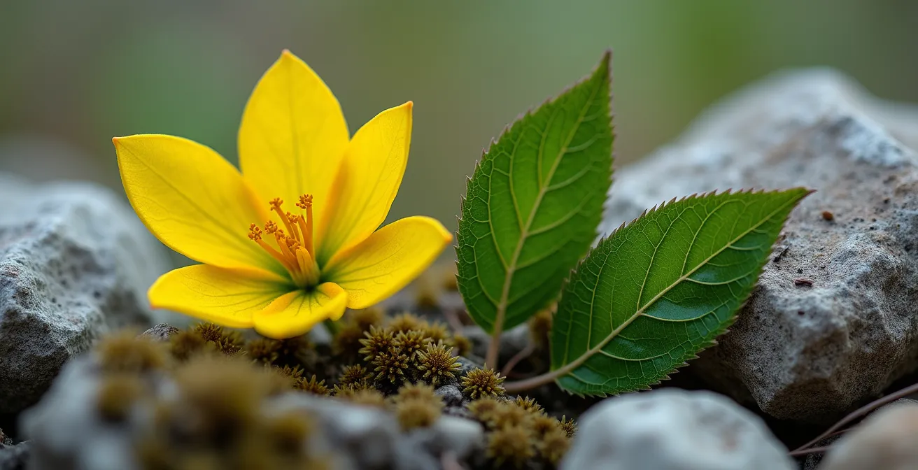 Comparaison visuelle entre feuilles de gentiane et vératre dans leur habitat naturel