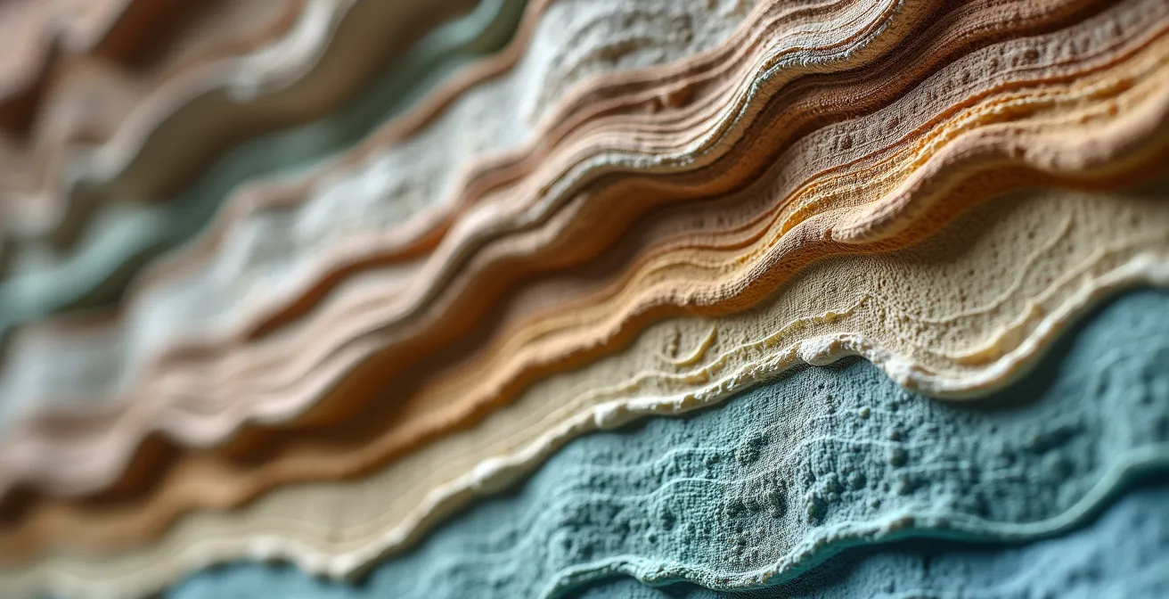 Détail macro de strates rocheuses montrant l'alternance entre couches dures et tendres