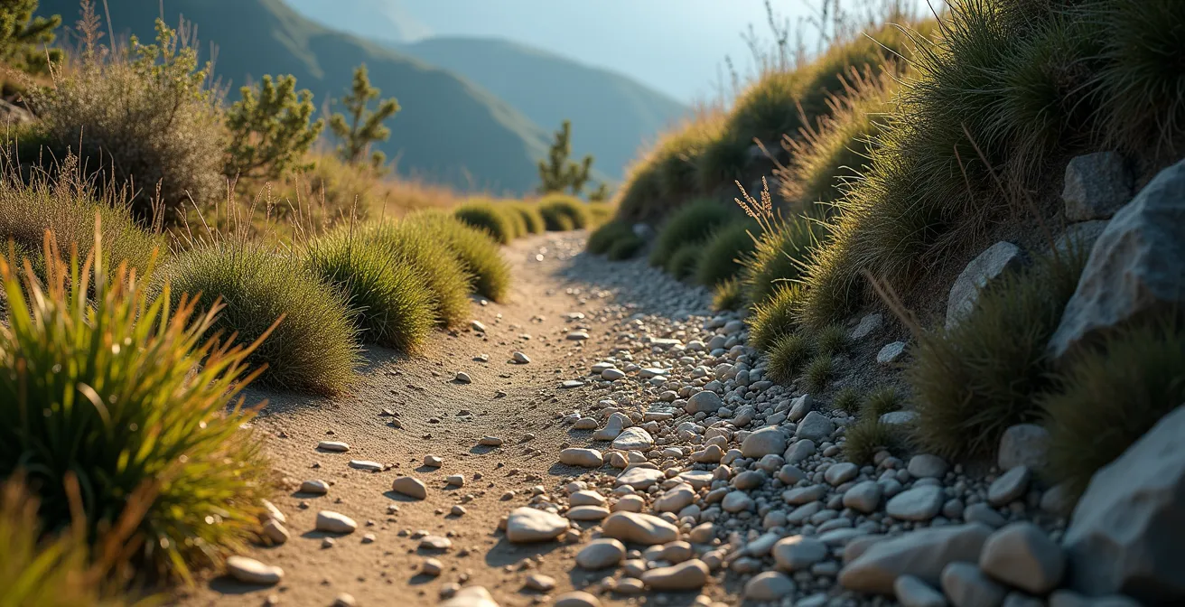 Comparaison visuelle entre un sentier aménagé et une sente animale étroite en montagne
