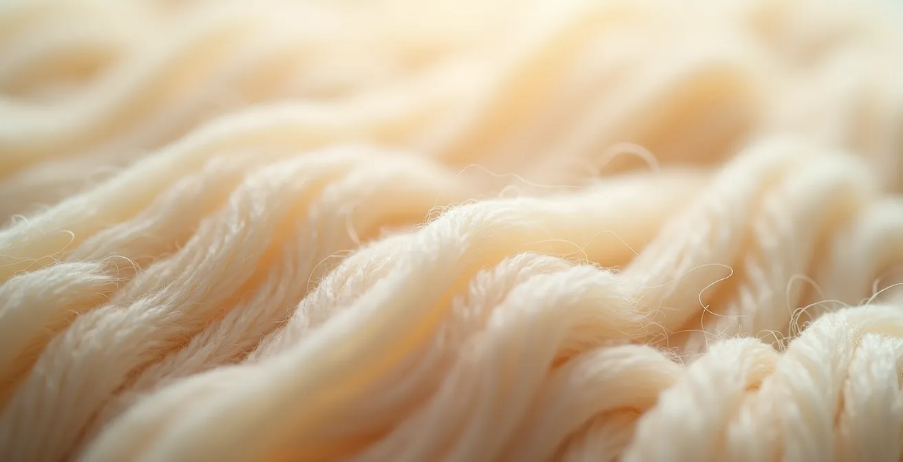 Vue microscopique des fibres de laine mérinos montrant la structure en écailles