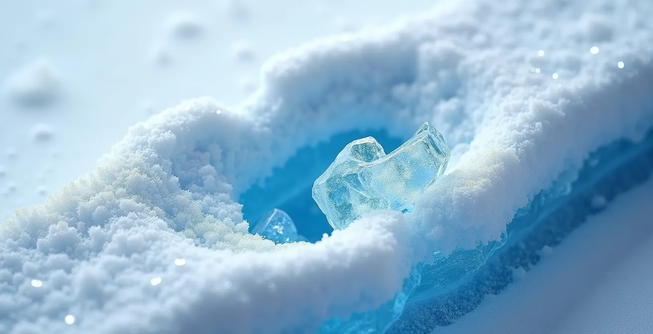 Coupe transversale d'un igloo de neige montrant la structure interne de l'habitat hivernal