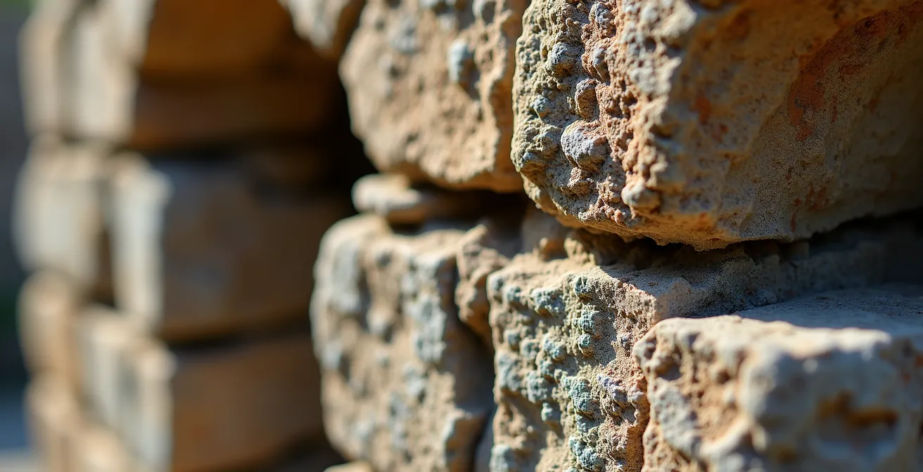 Détail architectural d'un four à pain traditionnel en pierre avec texture de mur en pierre sèche