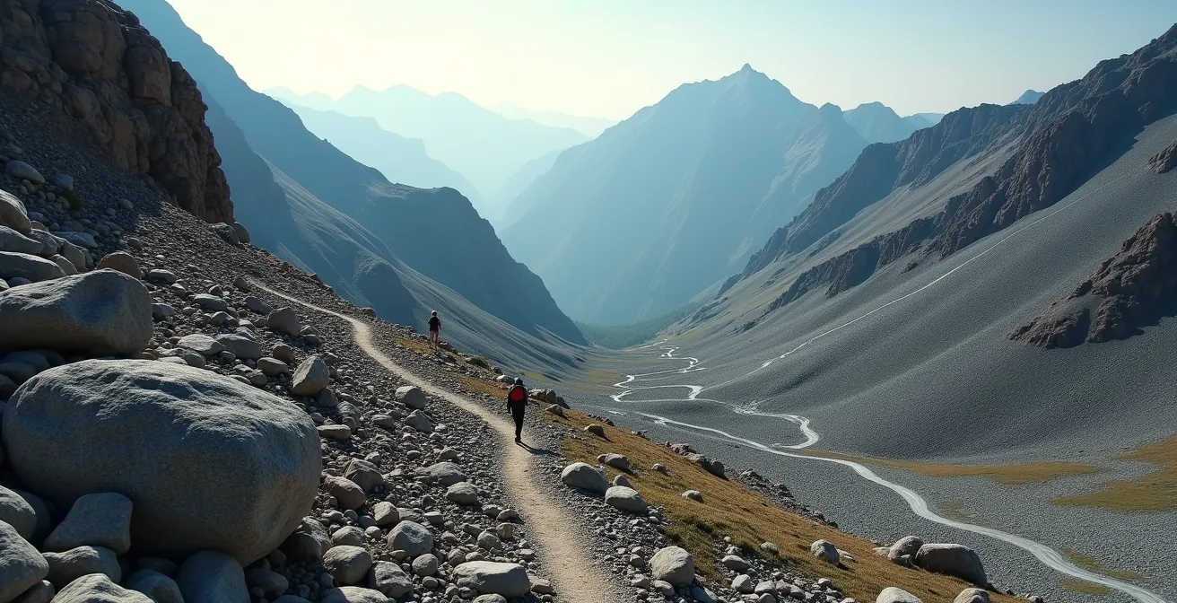 Col de montagne escarpé avec vue panoramique sur les glaciers alpins